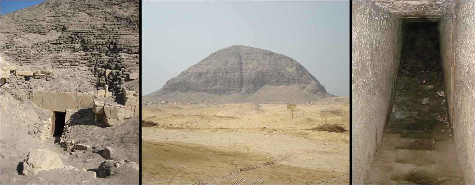 Three views of the mudbrick structure at Hawara