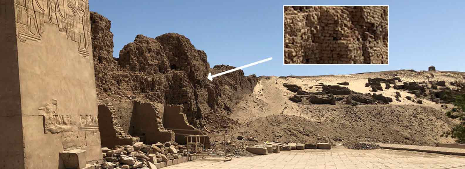 Image of mudbrick packing surrounding the Temples of Kom Ombo