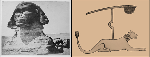 An 1880s image of Great Sphinx next to an illustration of Mehit