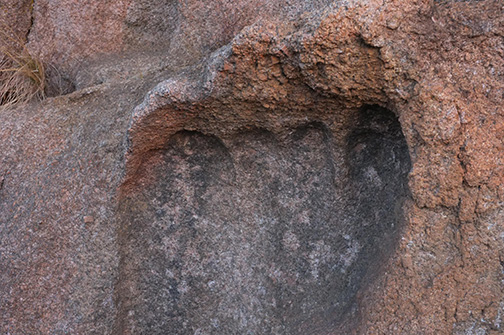 Close-up image of the erosional feature that has been misinterpreted to be a 
					giant footprint